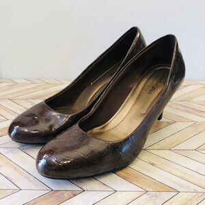 Comfort Plus by Predictions Slip-on Heel Pumps Brown Embossed Croc Faux Leather